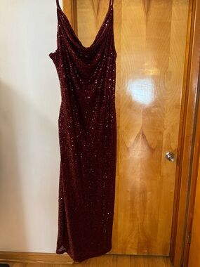 SHEIN Burgundy Sequin Cowl Maxi Dress